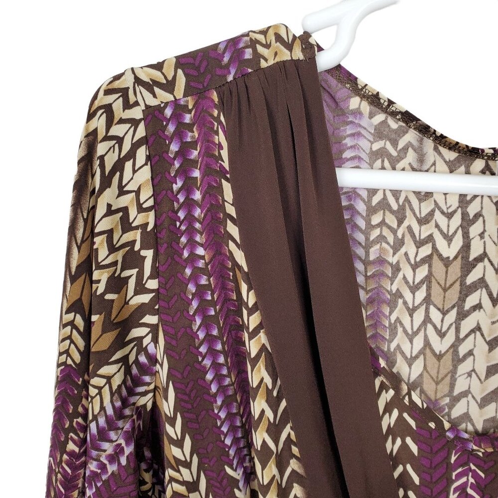 Venezia Size 22 24 Shirt Layered Stretch Jersey Tunic Tie Belt Boho Braid Print - Picture 4 of 6